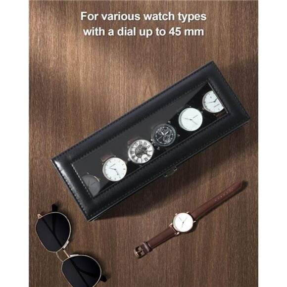 Uten Watch Box Glass Display Organizer 6 Slot PU Leather Case for Men Women - Picture 5 of 8